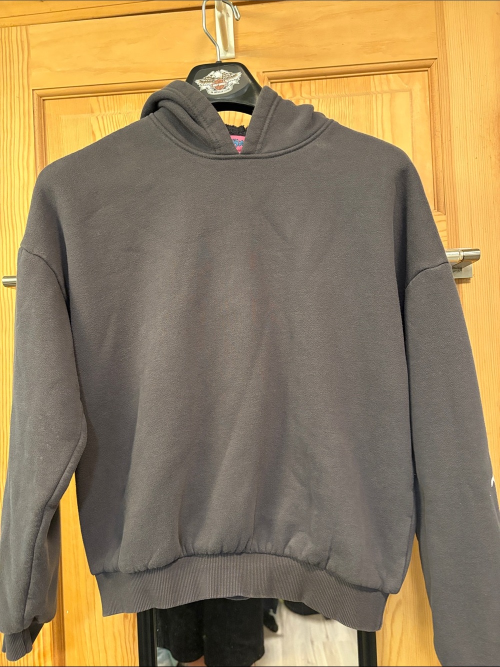 Oversized Cropped Gray Hoodie Pink Bows Sz XS